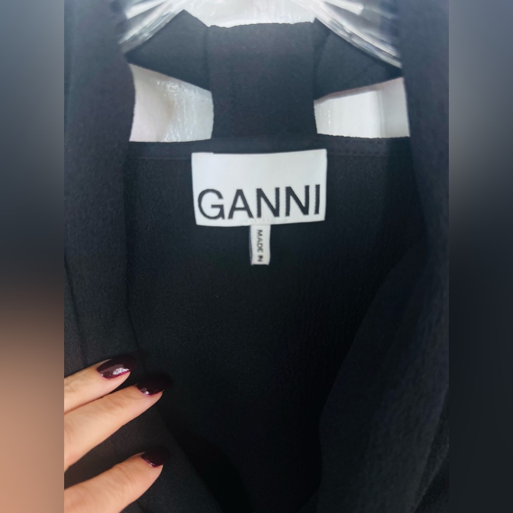 Ganni Long Sleeve Black Crepe Mini Dress - Picture 4 of 5